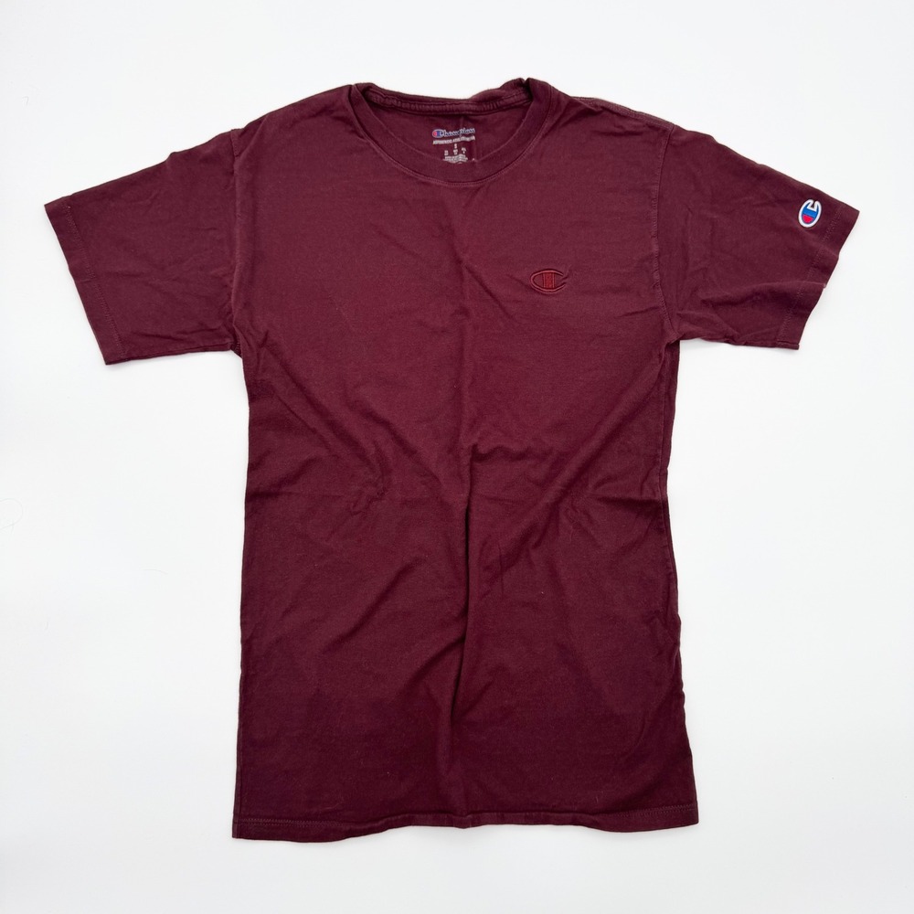 Champion Mens Small Maroon Short Sleeve T-Shirt Embroidered Logo‎ Unisex
